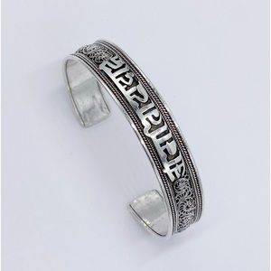 Buddhist Mantra Sterling Silver Cuff Bracelet